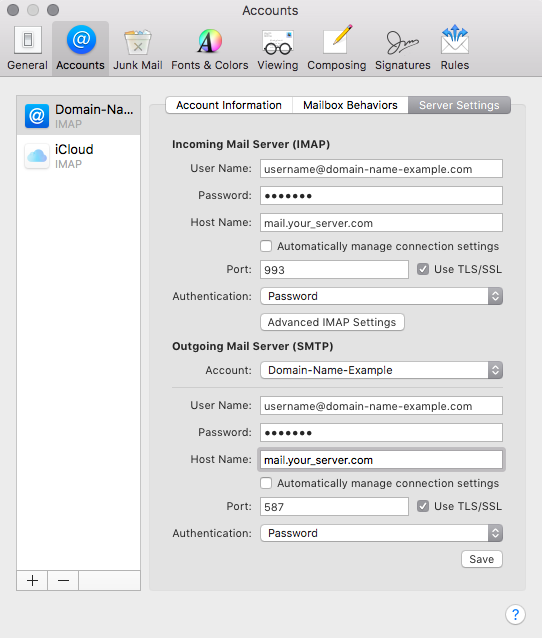 Accounts Server Settings